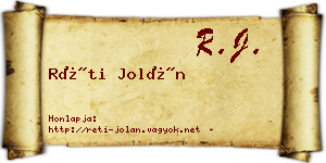 Réti Jolán névjegykártya